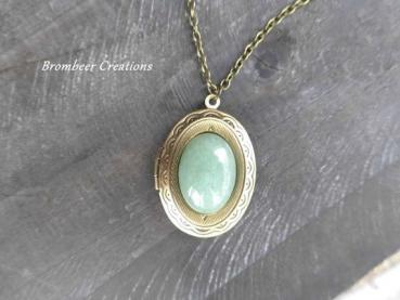 Medallionkette Aventurin Quarz, Medaillon Kette Aventurin Quarz, Bild Kette, Foto Kette, Erinnerung